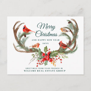 Carte Postale Christmas Deer Antlers Vacances Salutation d'entre
