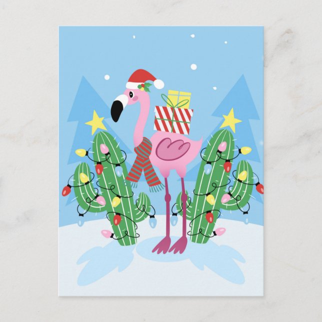 Carte Postale Christmas Flamingo with Cactus (Devant)
