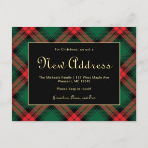 Carte Postale Christmas Green Plaid Nouvelle adresse Holiday Mov