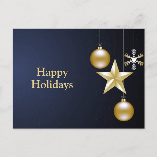 Carte Postale Christmas Greeting Golden Ornaments Navy Blue (Devant)