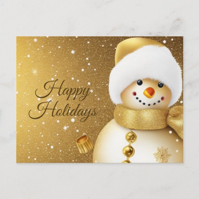 Carte Postale Christmas Greeting Golden Snowman Holidays (Devant)