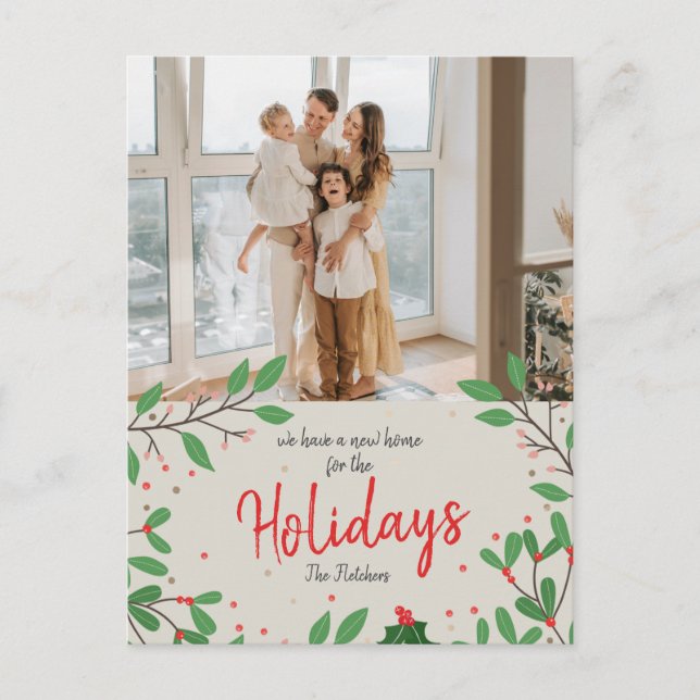 Carte Postale Christmas Holly Nous avons déménagé Holiday Moving (Devant)