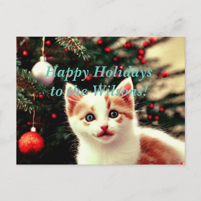 Carte postale Christmas Kitten Happy Holidays (Devant)
