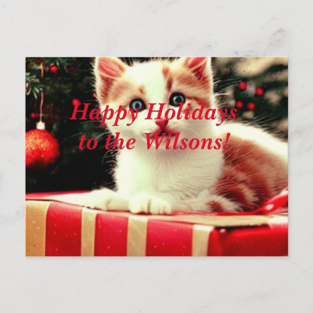 Carte postale Christmas Kitten Happy Holidays (Devant)