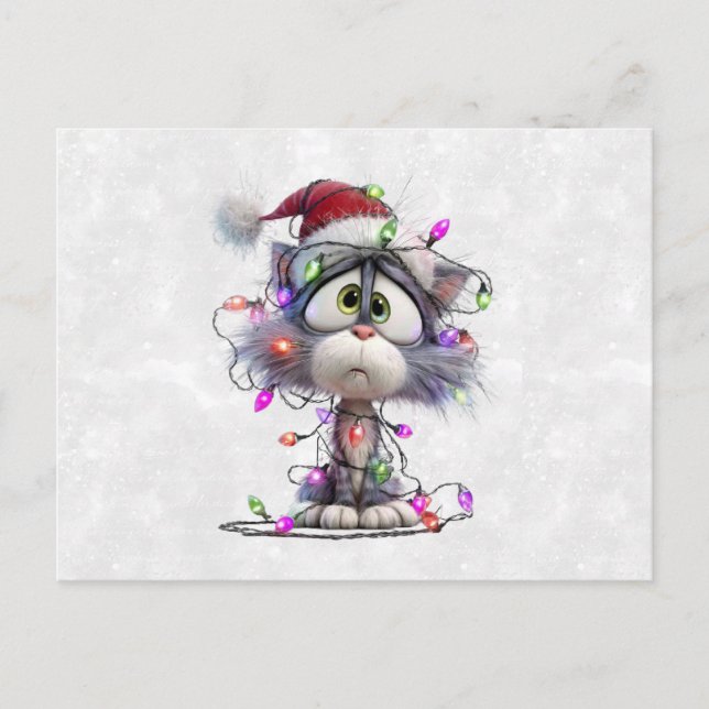 Carte Postale Christmas Kitten tangled in Lights (Devant)