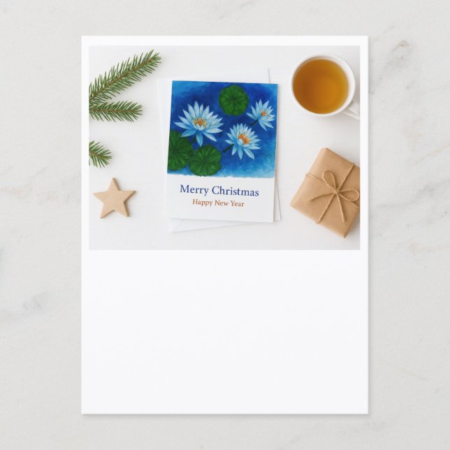 Carte Postale Christmas Lotus Postcard – Merry Christmas & Happy (Devant)