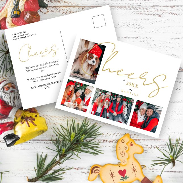 Carte Postale Christmas Luxury Minimalist 4 Photos Family (Christmas Luxury Minimalist 4 Photos Family Holiday Postcard.)