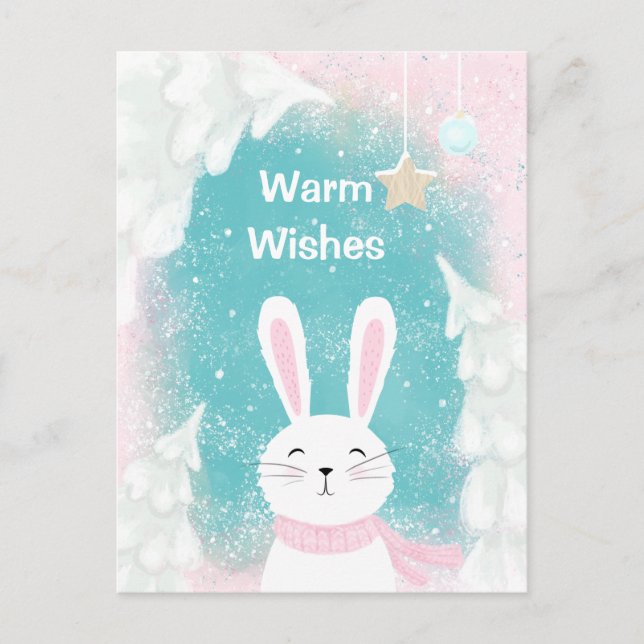 Carte postale Christmas mignonne Bunny Pink and Mi (Devant)