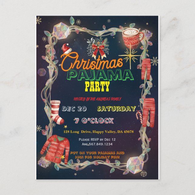 Carte Postale Christmas Pajama Party | Holiday Family Invite (Devant)