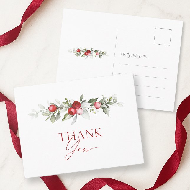 Carte Postale Christmas Red Berry Thank You Card (Créateur téléchargé)