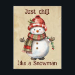 Carte Postale Christmas Snowman Just Chill Citation amusante Aqu<br><div class="desc">Noël Snowman Snowwoman Décor Amusant Aquarelle avec plaisir Juste Citation Chill</div>
