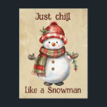 Carte Postale Christmas Snowman Just Chill Citation amusante Aqu<br><div class="desc">Noël Snowman Snowwoman Décor Amusant Aquarelle avec plaisir Juste Citation Chill</div>