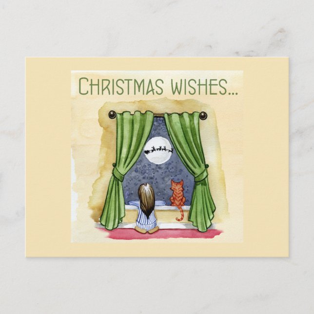 Carte Postale Christmas Wishes Child & Kitty Cat Xmas (Devant)
