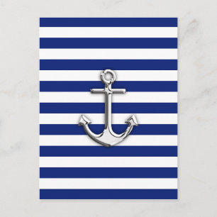 Carte Postale Chrome Anchor on Navy Stripes