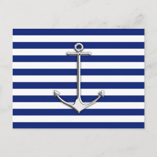 Carte Postale Chrome comme Ancre mince sur les rayures nautiques