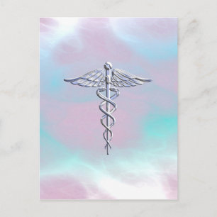 Carte Postale Chrome Comme Caduceus Symbole Médicale Mère Pearl