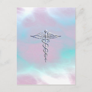 Carte Postale Chrome Like Caduceus Medical Symbol Mother Pearl