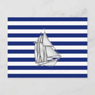 Carte Postale Chrome Sailboat sur les rayures nautiques