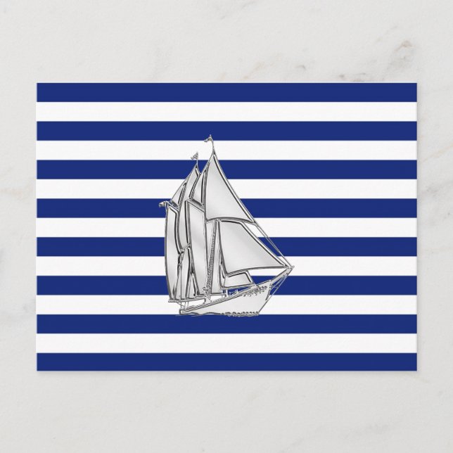 Carte Postale Chrome Sailboat sur les rayures nautiques (Devant)