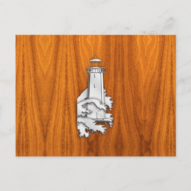 Carte Postale Chrome Style Lighthouse on Teak Wood Decor (Devant)
