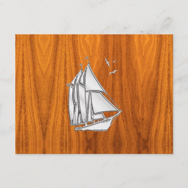 Carte Postale Chromes Silver like Sailboat on Teak Veneer (Devant)