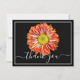 Carte Postale Chrysanthème orange sur fond noir Merci