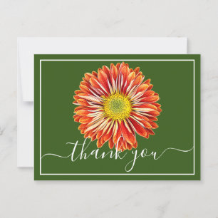 Carte Postale Chrysanthème orange sur fond vert Merci