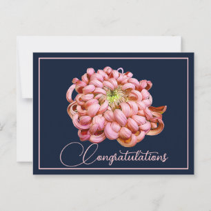 Carte Postale Chrysanthème rose fond marine Félicitations