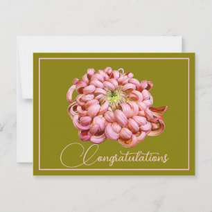 Carte Postale Chrysanthème rose olive fond de felicitations
