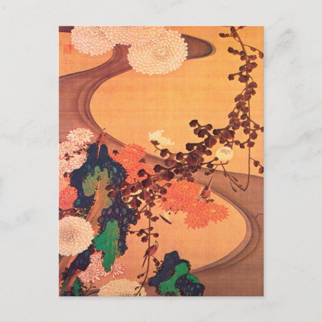 Carte Postale Chrysanthèmes par un ruisseau avec des rochers (17 (Devant)