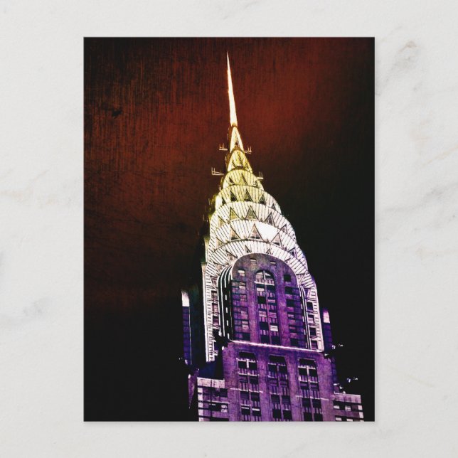 Carte Postale Chrysler Building - violet et rouge - NYC (Devant)