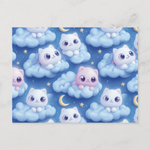 Carte Postale "Chubby Kawaii Chats et nuages 3D Motif sans coutu