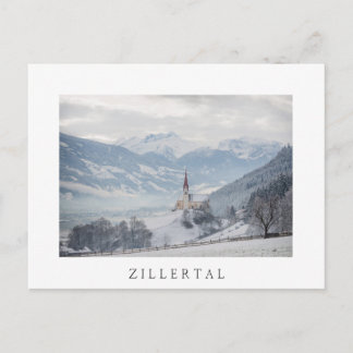 Carte Postale Church dans le Zillertal en hiver blanc text postc