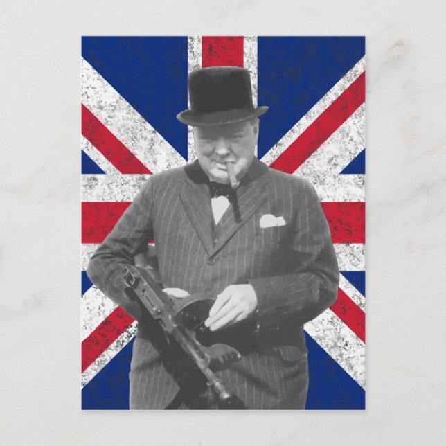 Carte Postale Churchill Pose Avec Le Drapeau Britannique (Devant)