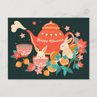 Carte Postale Chuseok Festival de la mi-automne théière et lapin