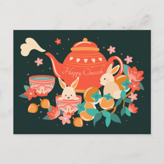 Carte Postale Chuseok Festival de la mi-automne théière et lapin