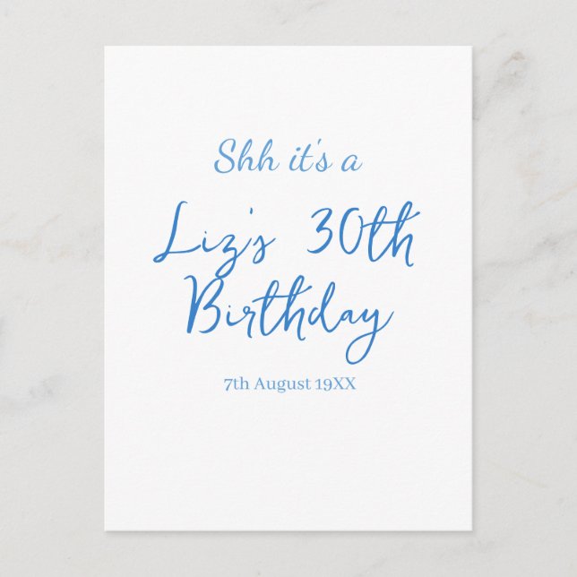 Carte Postale chut c'est une date de 30e anniversaire nom simple (Devant)