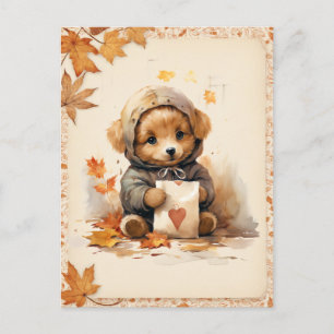 Carte Postale Chute Aquarelle Chiot tenant une lettre