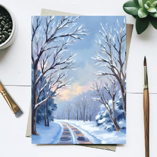 Carte Postale Chute de neige fraîche Route d'hiver Aquarelle N