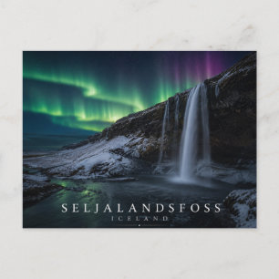 Carte Postale Chute d'eau de Seljalandsfoss Islande Aurore boréa