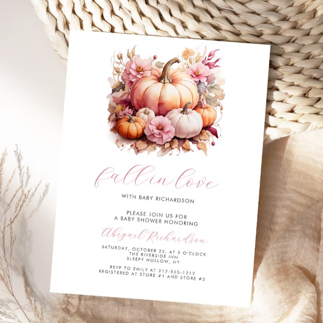 Carte Postale Chute en Amour Rose Floral Citrouille Baby shower  (Créateur téléchargé)