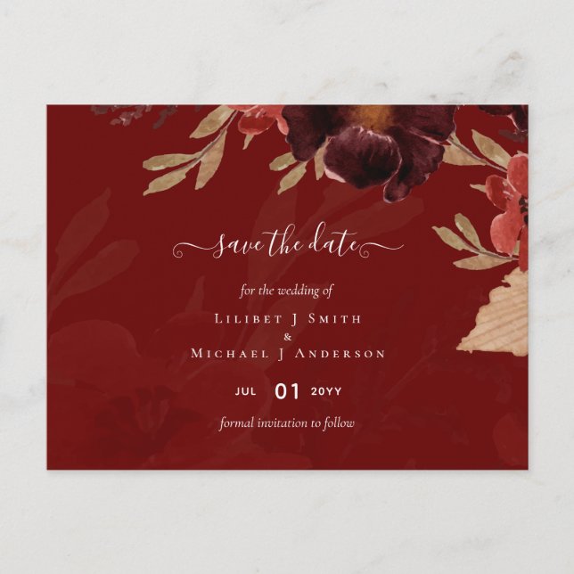 Carte Postale Chute Floral Suite Mariage Terracotta Bourgogne Ro (Devant)