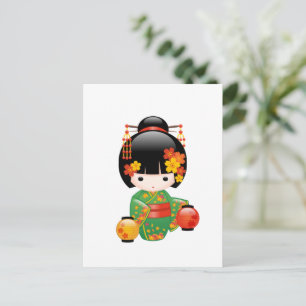 Carte Postale Chute Poupée Kokeshi - Japonaise Geisha Girl