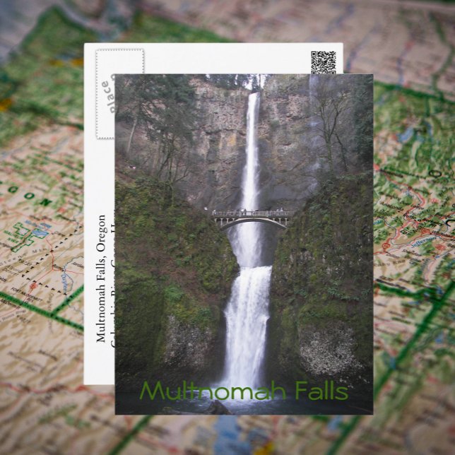 Carte Postale Chutes Multnomah, Oregon Photo de voyage (In Situ Map)