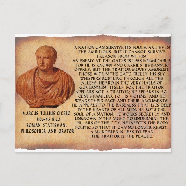 CARTE POSTALE CICERO QUOTE - LA NATION NE PEUT SURVIVRE LE TRÉSO (Devant)