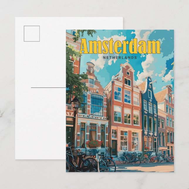 Carte Postale Ciel bleu à Amsterdam Vintage voyage Pays-Bas (Devant / Derrière)