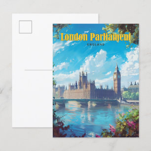 Carte Postale Ciel bleu à Londres Parlement Angleterre Vintage