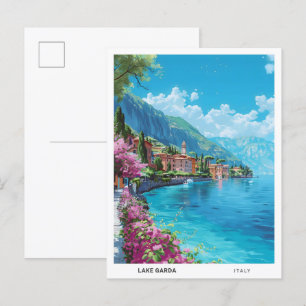 Carte Postale Ciel bleu dans le lac de Garde Italie Vintage voya
