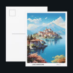 Carte Postale Ciel bleu dans le lac Majeur Italie Vintage voyage<br><div class="desc">Ciel bleu dans le lac Majeur Italie Art Vintage voyage peinture carte postale</div>