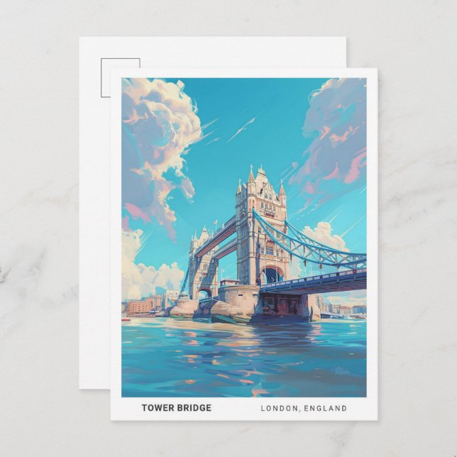 Carte Postale Ciel bleu dans Tower Bridge Londres Angleterre Voy (Devant / Derrière)